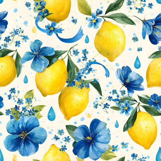 Summer Portuguese Azulejo Lemon Pattern 2 Quilting Cotton Fabric
