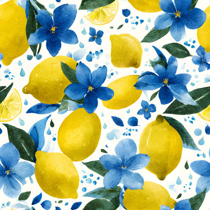Summer Portuguese Azulejo Lemon Pattern 3 Quilting Cotton Fabric