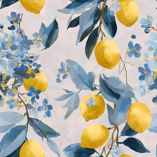 Summer Portuguese Azulejo Lemon Pattern 5 Quilting Cotton Fabric