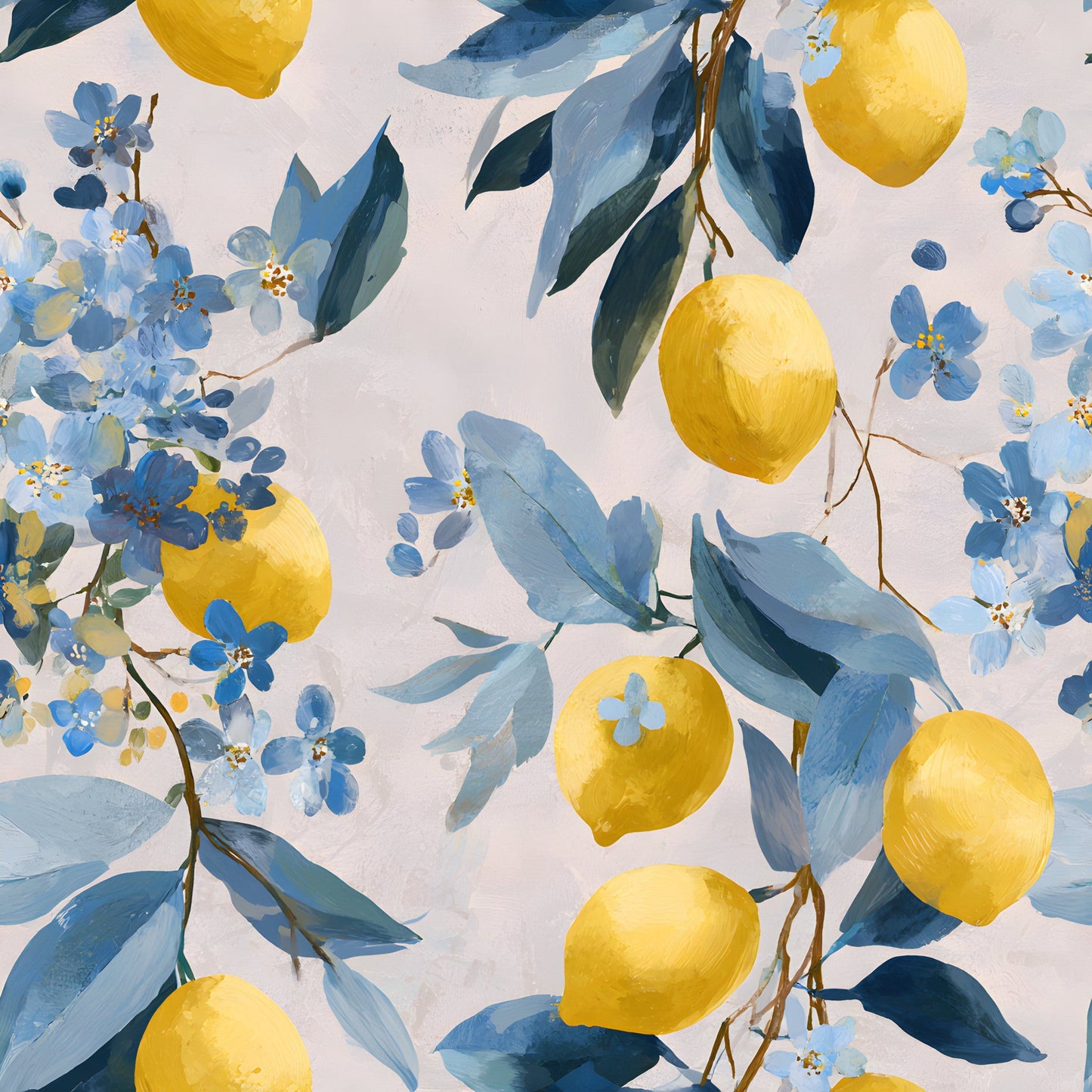 Summer Portuguese Azulejo Lemon Pattern 5 Quilting Cotton Fabric