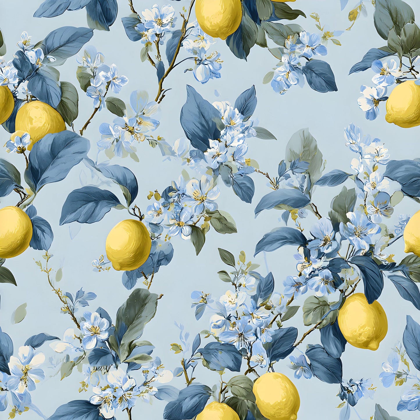 Summer Portuguese Azulejo Lemon Pattern 6 Quilting Cotton Fabric