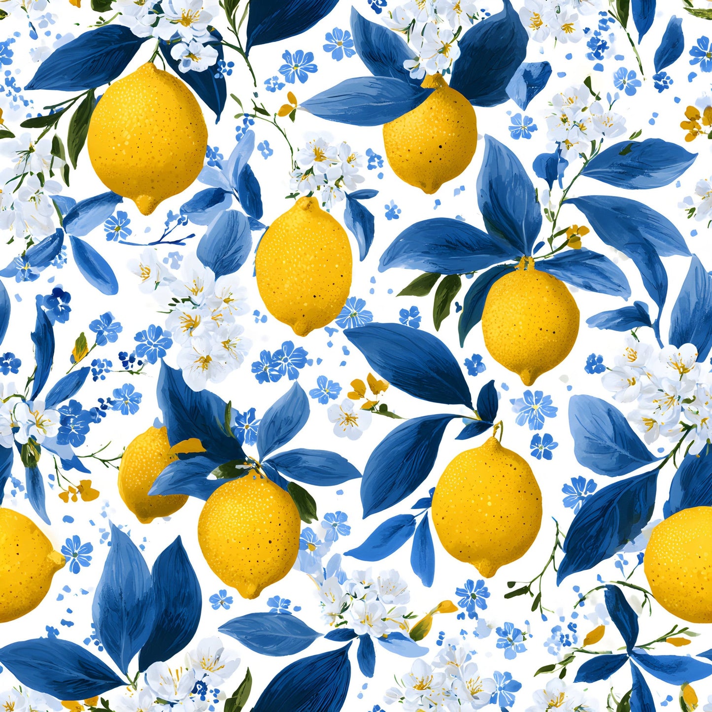 Summer Portuguese Azulejo Lemon Pattern 7 Quilting Cotton Fabric