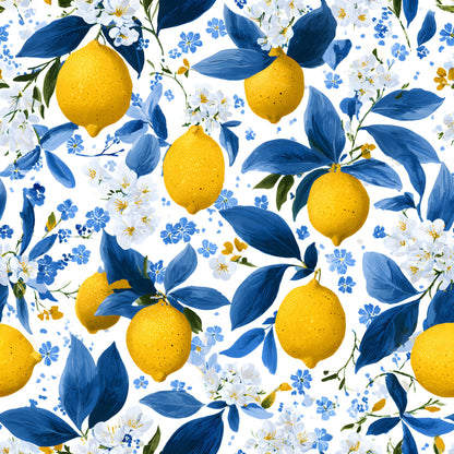 Summer Portuguese Azulejo Lemon Pattern 7 Quilting Cotton Fabric