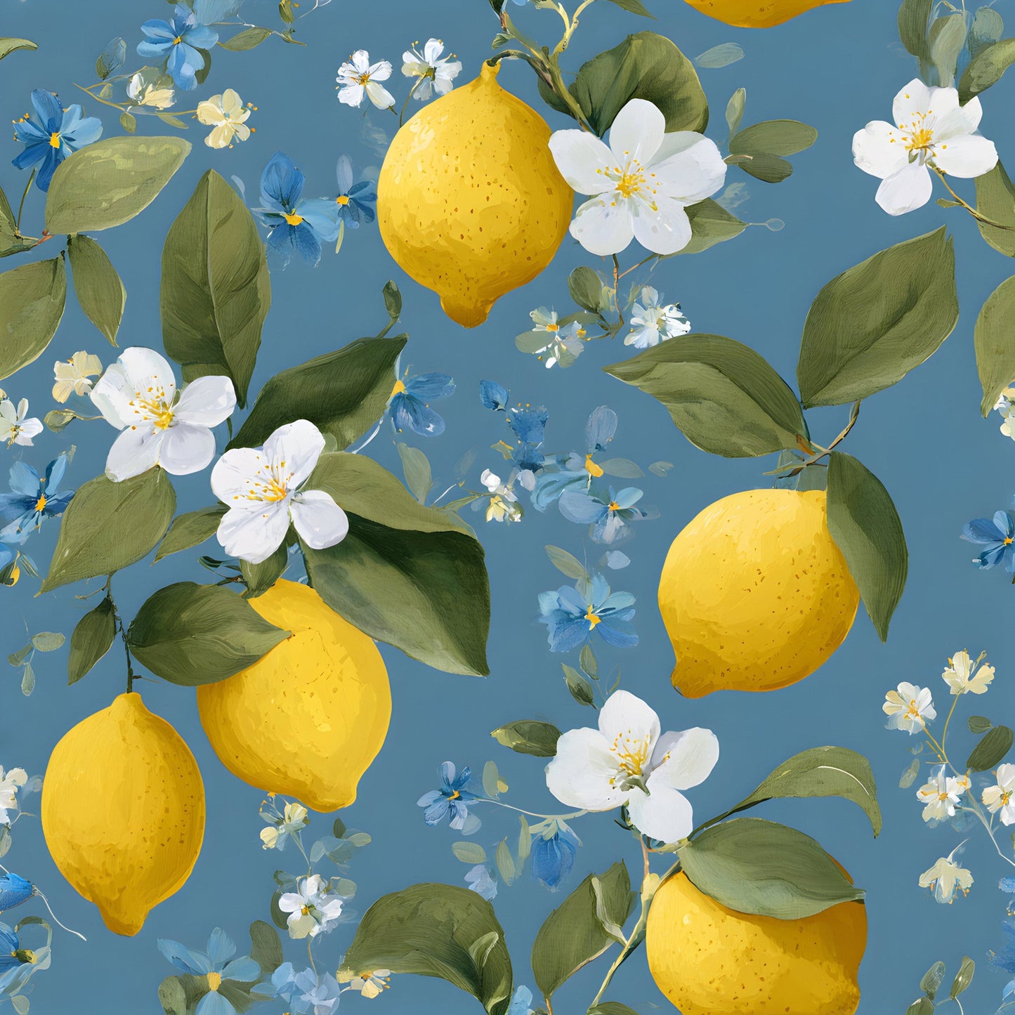 Summer Portuguese Azulejo Lemon Pattern 8 Quilting Cotton Fabric
