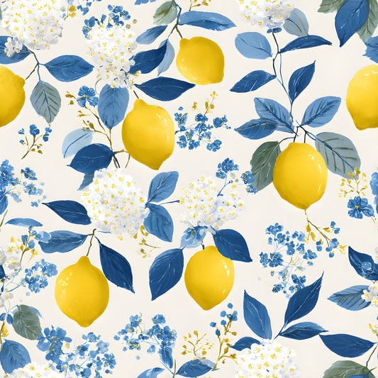 Summer Portuguese Azulejo Lemon Pattern 9 Quilting Cotton Fabric