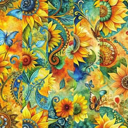 Golden Paisley Garden Pattern 13 Minky Fabric