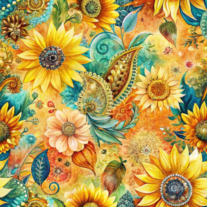 Golden Paisley Garden Pattern 10 Minky Fabric