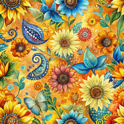 Golden Paisley Garden Pattern 12 Minky Fabric