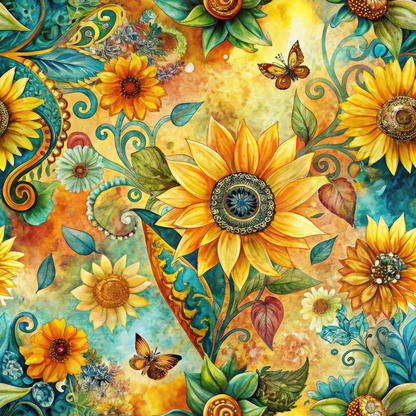 Golden Paisley Garden Pattern 2 Minky Fabric