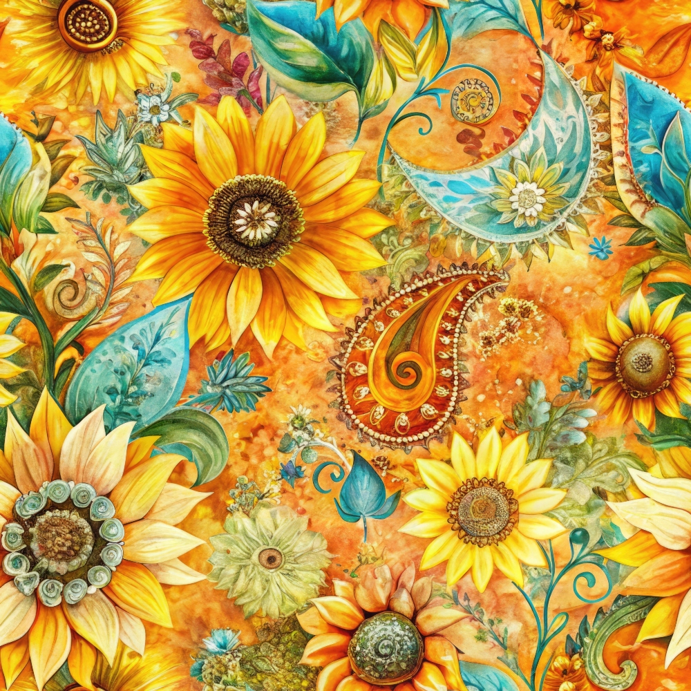 Golden Paisley Garden Pattern 8 Minky Fabric