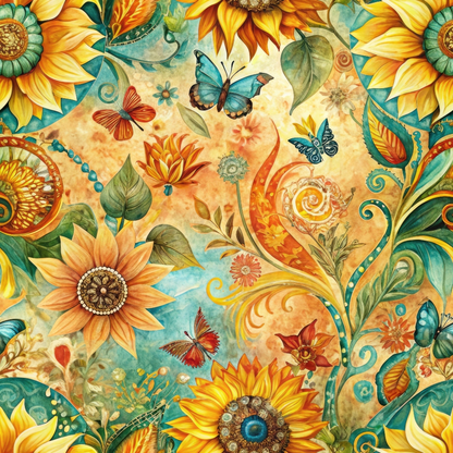 Golden Paisley Garden Pattern 9 Minky Fabric