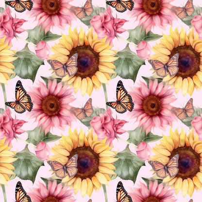 Sunflower and Butterfly Pattern 19 Quilting Cotton Fabric
