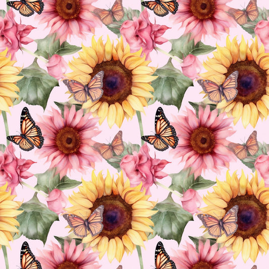 Sunflower and Butterfly Pattern 19 Quilting Cotton Fabric