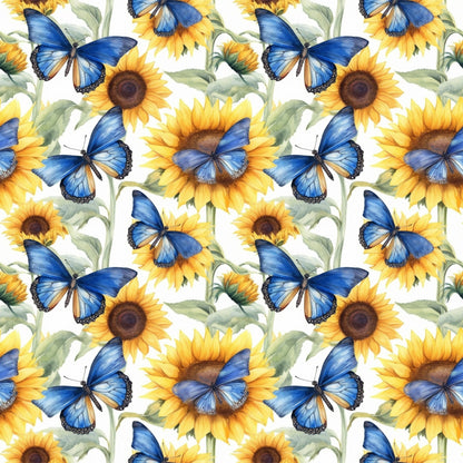 Sunflower and Butterfly Pattern 20 Quilting Cotton Fabric