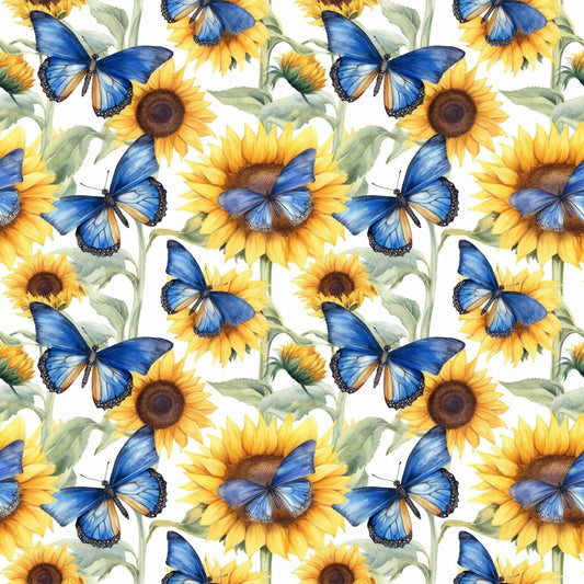 Sunflower and Butterfly Pattern 20 Quilting Cotton Fabric