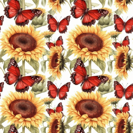 Sunflower and Butterfly Pattern 27 Quilting Cotton Fabric