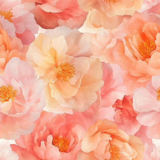 Sunset Coral Peony Pattern 10 Quilting Cotton Fabric