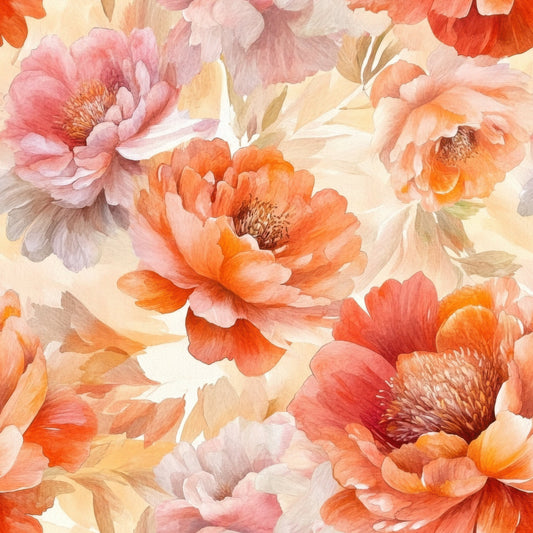 Sunset Coral Peony Pattern 5 Quilting Cotton Fabric