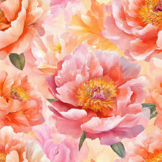 Sunset Coral Peony Pattern 6 Quilting Cotton Fabric