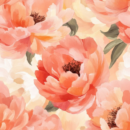 Sunset Coral Peony Pattern 9 Quilting Cotton Fabric