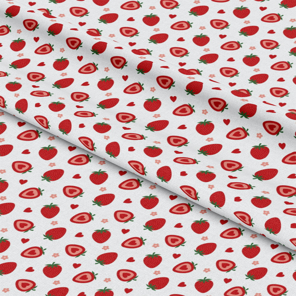 Sweet Strawberries Flowers and Hearts Quilting Cotton Fabric