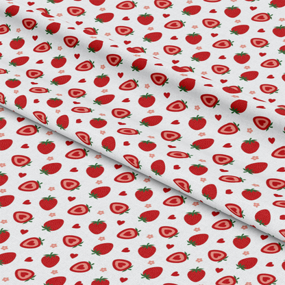 Sweet Strawberries Flowers and Hearts Quilting Cotton Fabric
