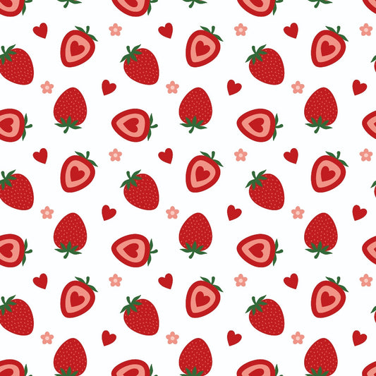 Sweet Strawberries Flowers and Hearts Quilting Cotton Fabric