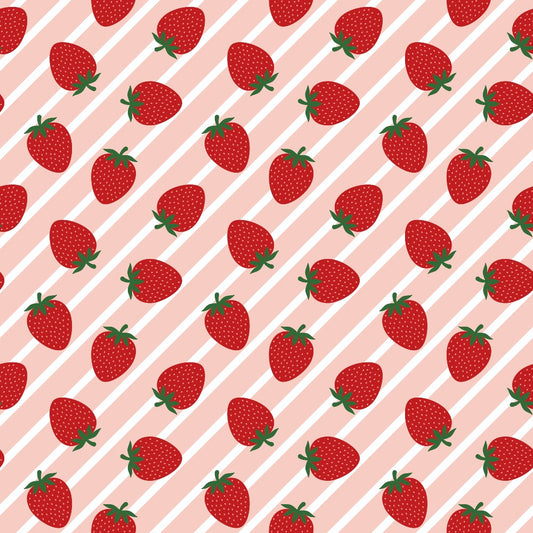 Sweet Strawberries Pink Diagonal Stripes Quilting Cotton Fabric