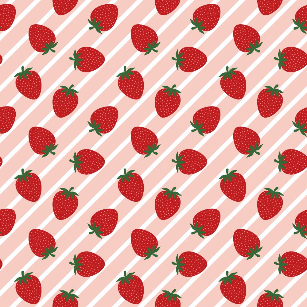 Sweet Strawberries Pink Diagonal Stripes Minky Fabric