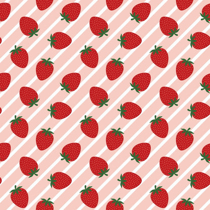Sweet Strawberries Pink Diagonal Stripes Minky Fabric