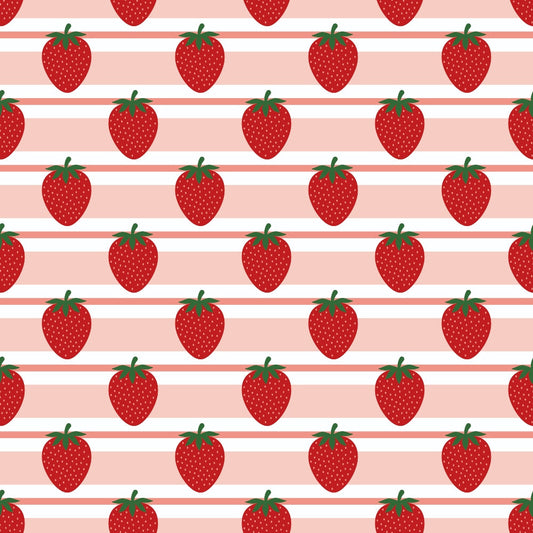Sweet Strawberries Pink Horizontal Stripes Quilting Cotton Fabric
