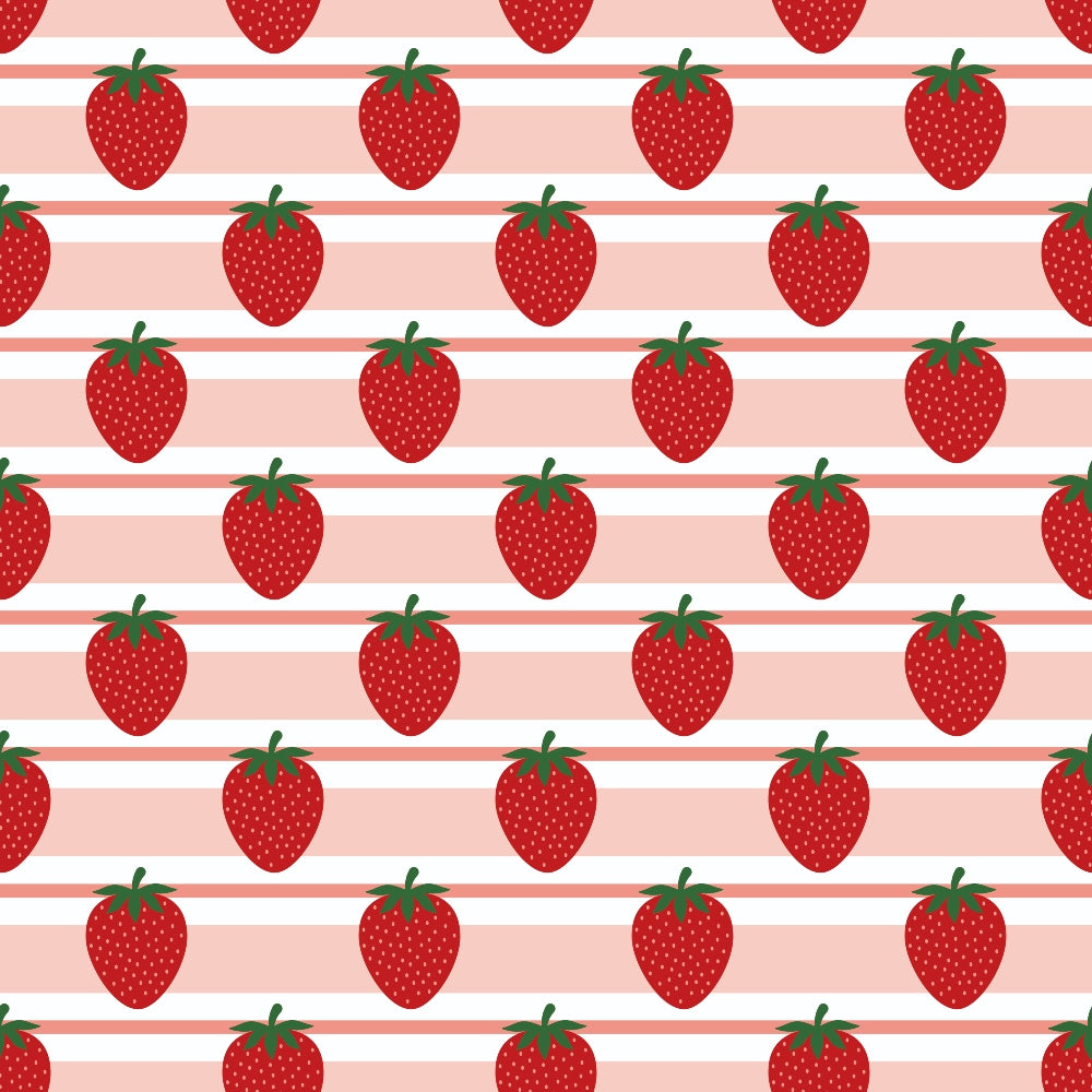 Sweet Strawberries Pink Horizontal Stripes Minky Fabric