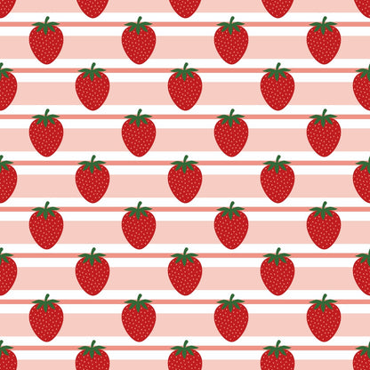 Sweet Strawberries Pink Horizontal Stripes Minky Fabric