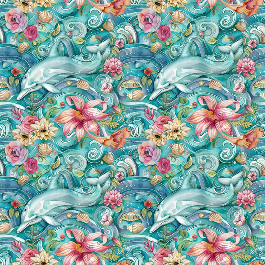 Swimming with Dolphins Pattern 10 Quilting Cotton Fabric