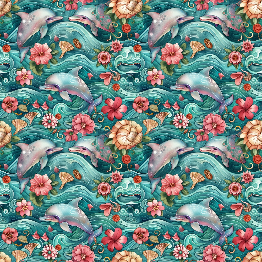 Swimming with Dolphins Pattern 1 Quilting Cotton Fabric