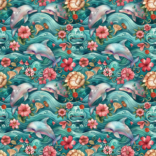 Swimming with Dolphins Pattern 1 Quilting Cotton Fabric
