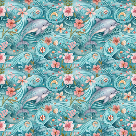 Swimming with Dolphins Pattern 2 Quilting Cotton Fabric