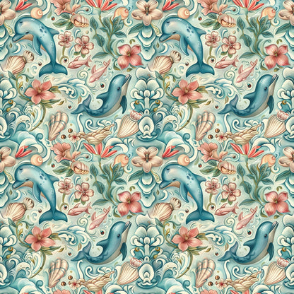 Swimming with Dolphins Pattern 5 Quilting Cotton Fabric
