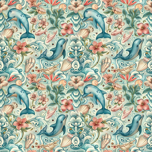Swimming with Dolphins Pattern 5 Quilting Cotton Fabric