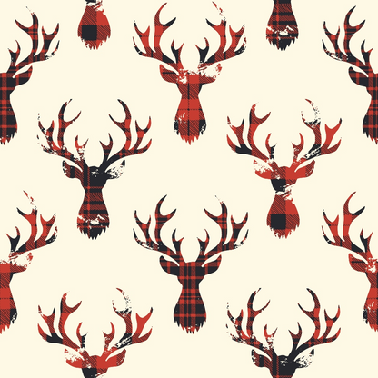 Tartan Deer Heads Pattern Minky Fabric