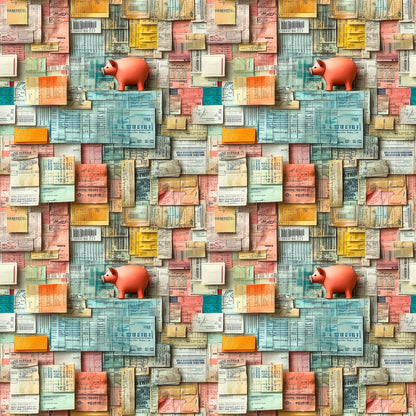 Piggy Bank Papers Pattern 1 Minky Fabric
