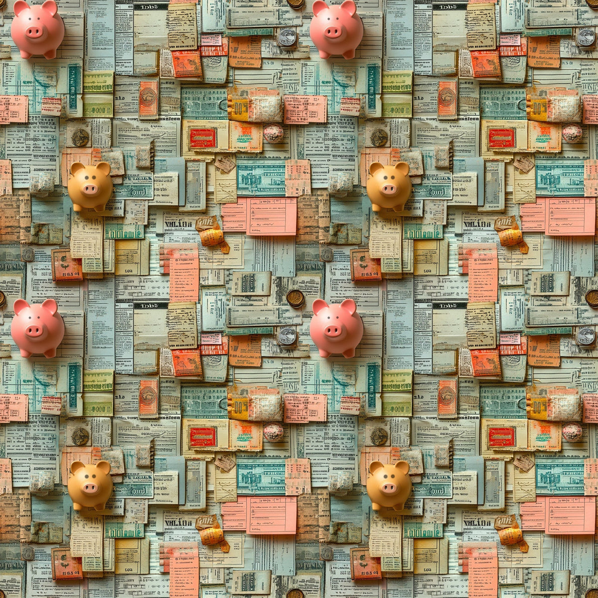 Piggy Bank Papers Pattern 2 Minky Fabric
