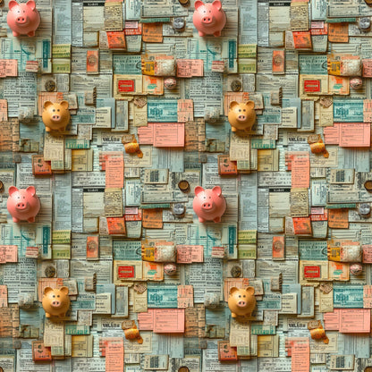 Piggy Bank Papers Pattern 2 Minky Fabric