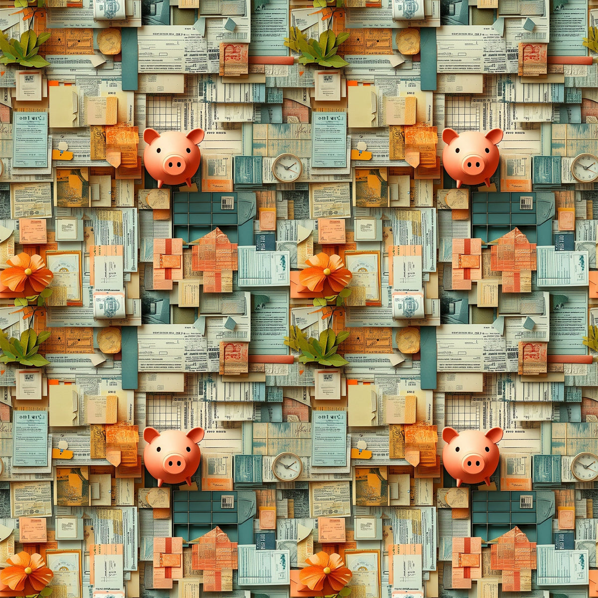 Piggy Bank Papers Pattern 3 Minky Fabric