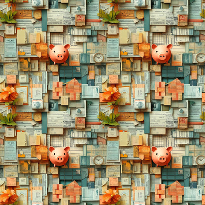 Piggy Bank Papers Pattern 3 Minky Fabric