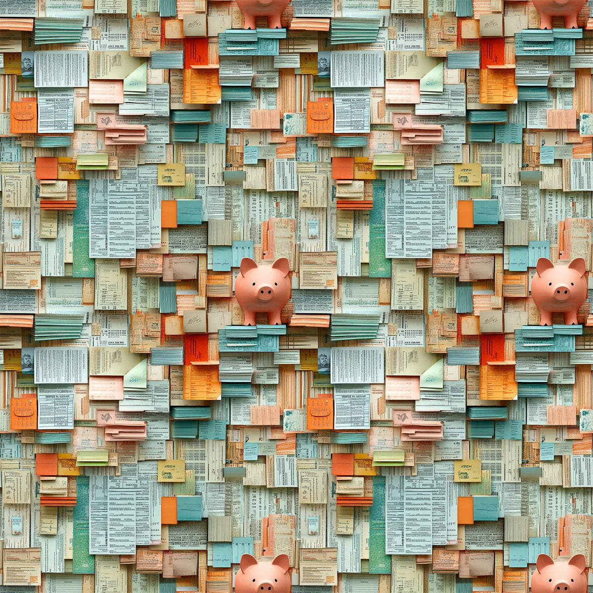 Piggy Bank Papers Pattern 4 Minky Fabric
