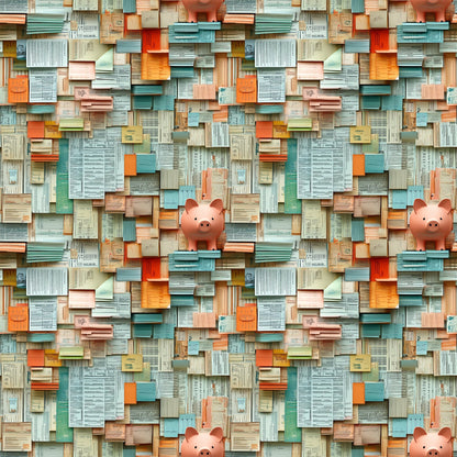 Piggy Bank Papers Pattern 4 Minky Fabric