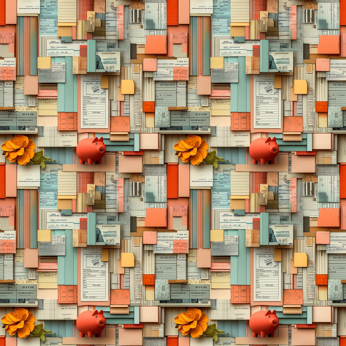 Piggy Bank Papers Pattern 5 Minky Fabric