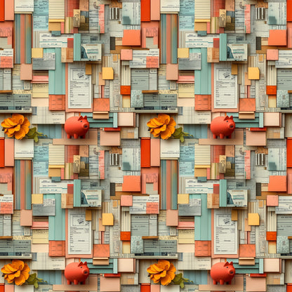 Piggy Bank Papers Pattern 5 Minky Fabric