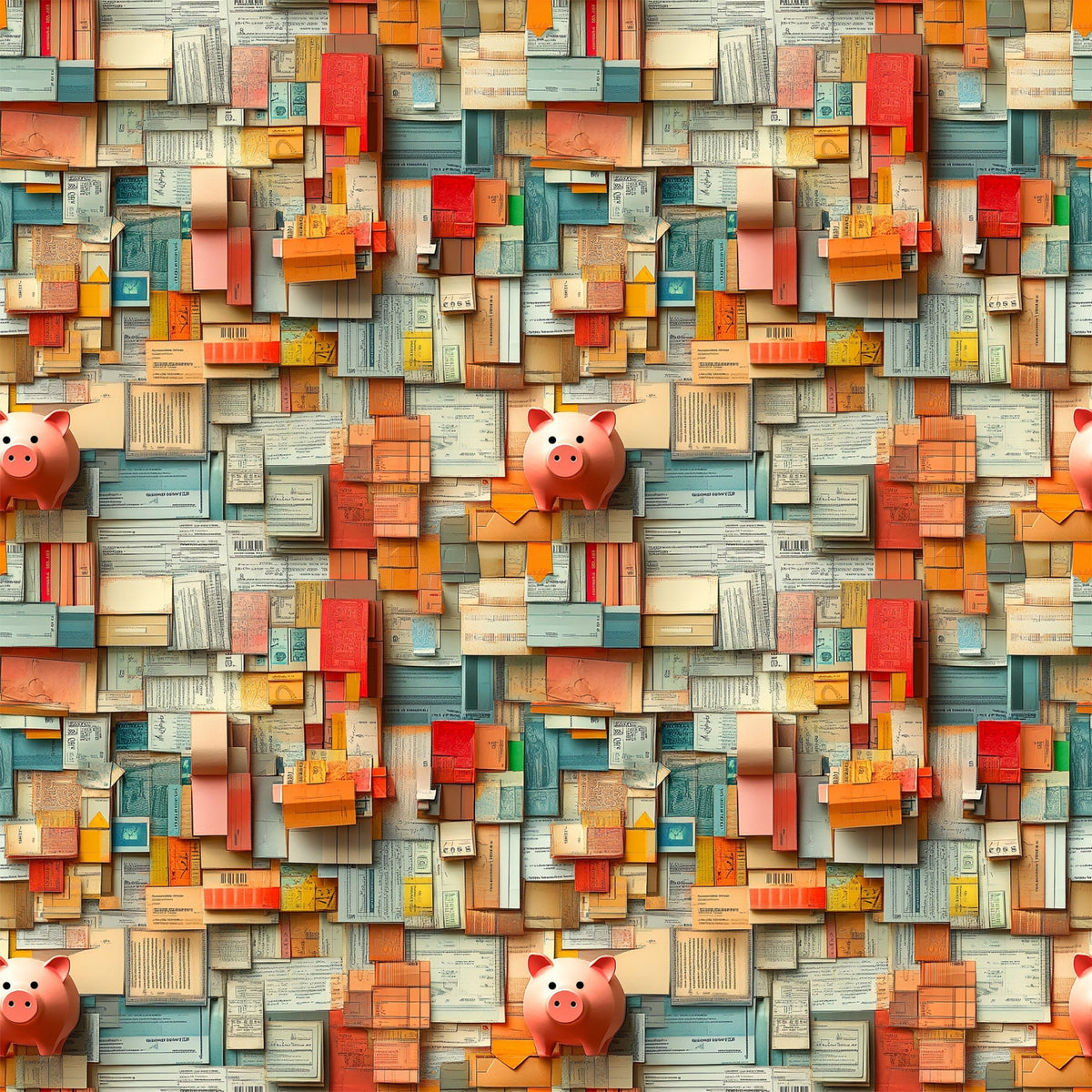 Piggy Bank Papers Pattern 6 Minky Fabric